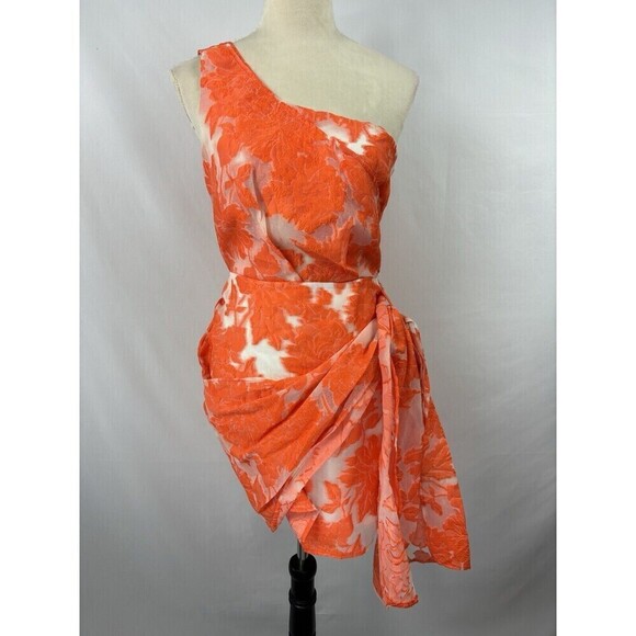 Showpo Hailey Brailey One Shoulder Mini Dress Orange White Sheer Floral 4 - Picture 16 of 16